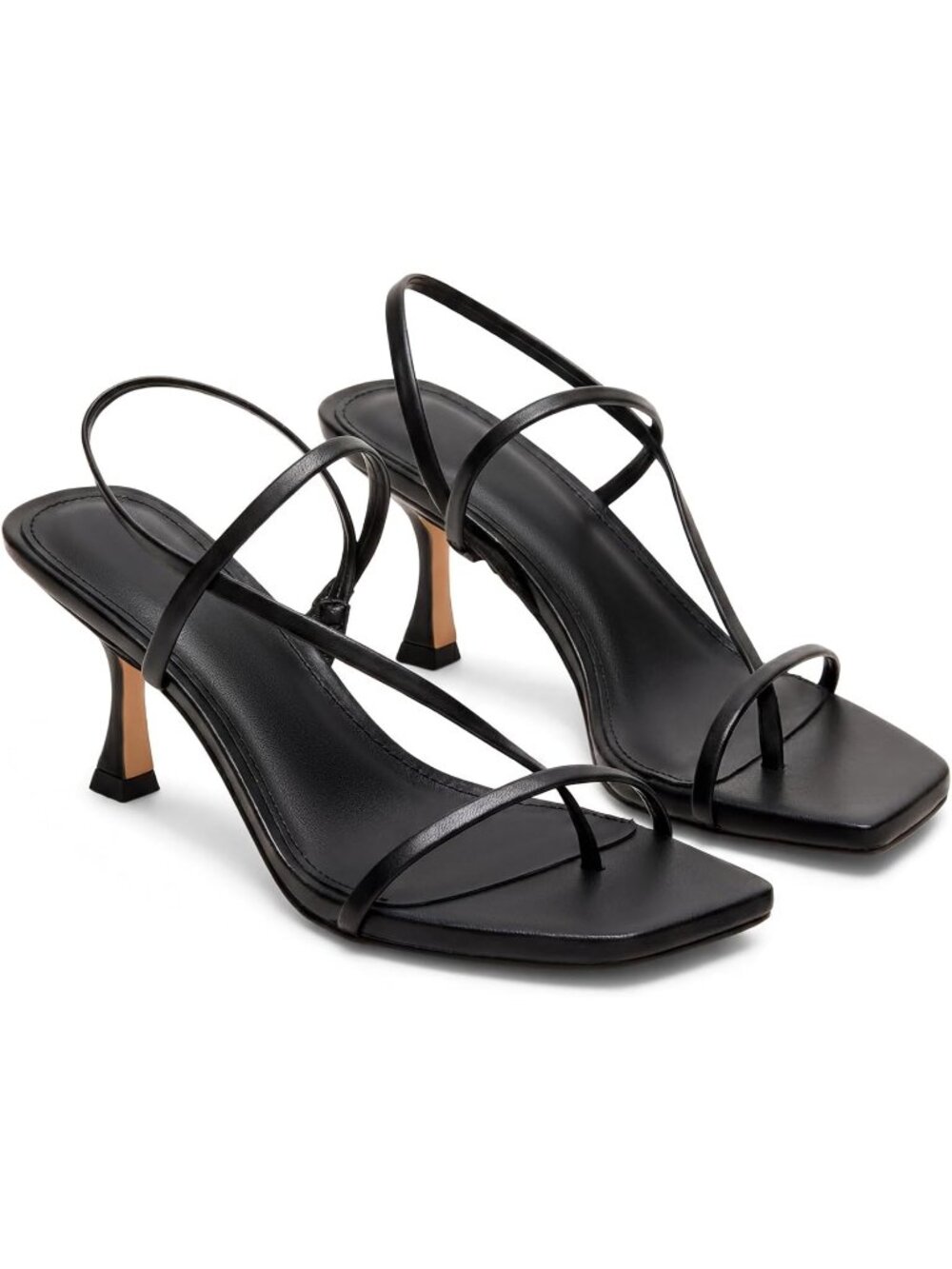 Women's Black Strappy Kitten Heels Sandals Square Open Toe Flip Flops Shoes